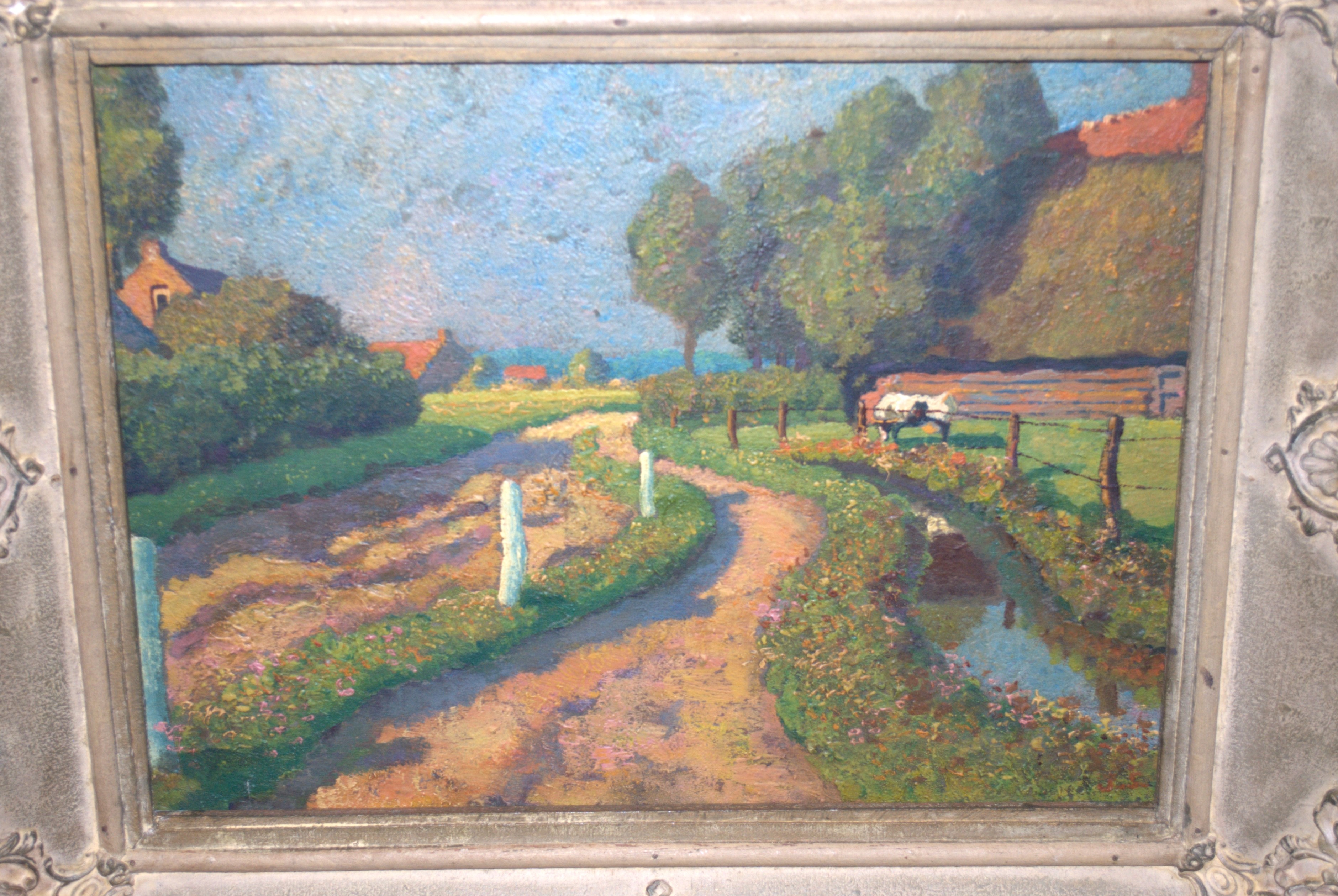 Niet of onleesbaar gesigneerd - ingelijst landschap olieverf rond 1930 - gesigneerd J.S. verkocht voor € 1!