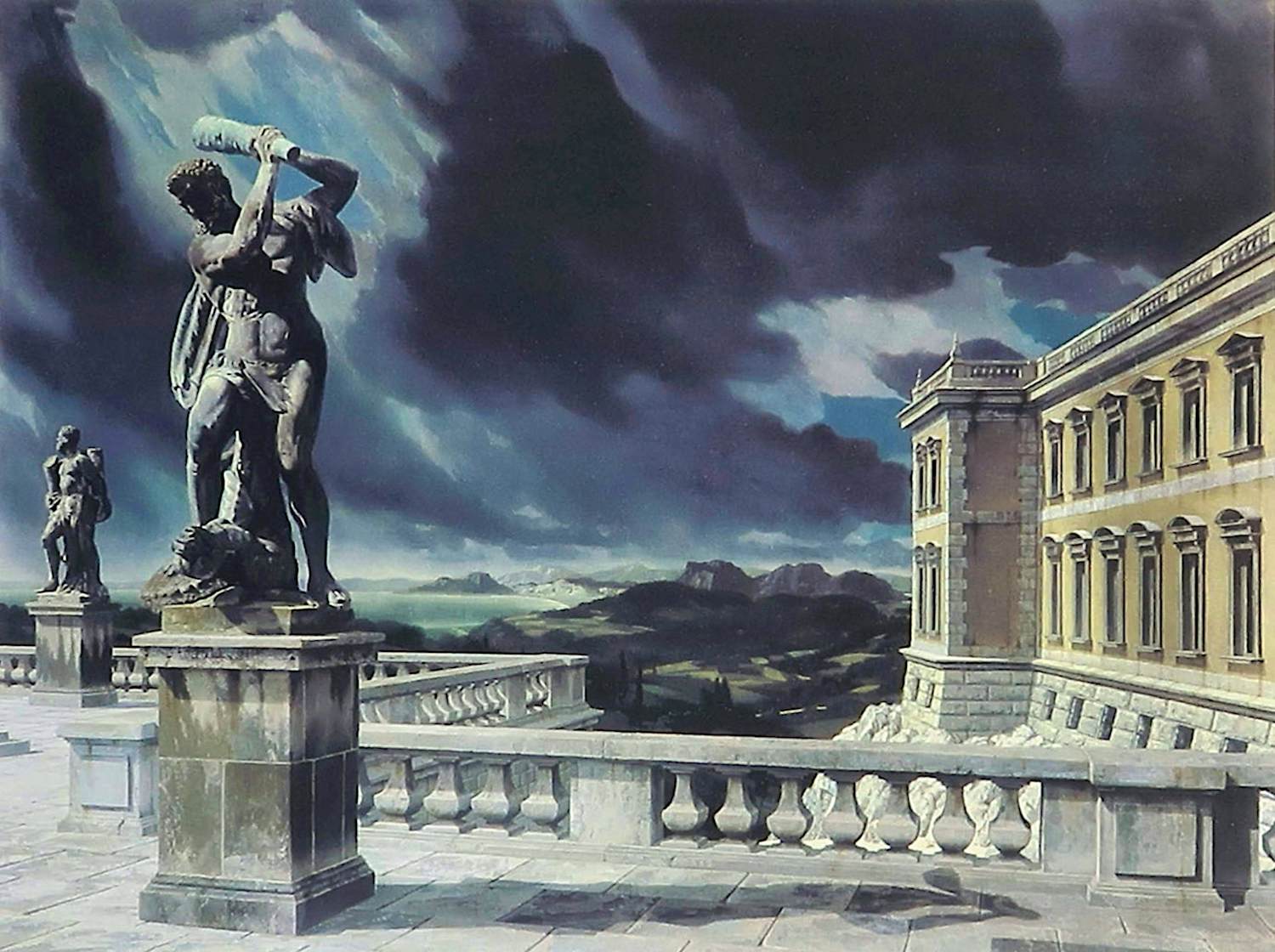 Carel Willink - Terras met Hercules, piëzografie (mooi ingelijst) verkocht voor € 295!