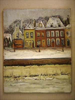 Hildegard Helene Anna Andereija - omstreeks 1935 geschilderd olieverf "Winters Zierikzee" verso "Zeeuwse Kust" verkocht voor € 1!