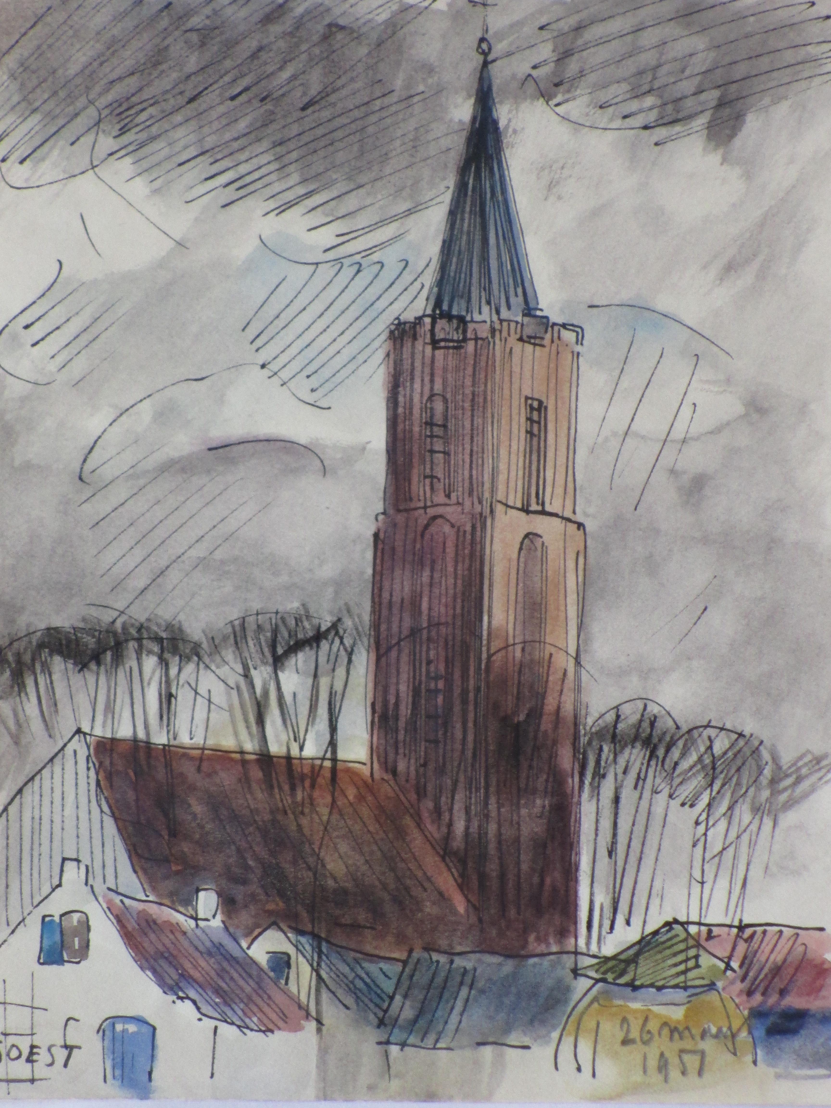 Han Krug - Kerk te Soest - Kleurtekening kopen? Bied vanaf 1!