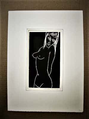 Ota Janecek - Tsjech. alleskunner - Jaren 60 E.A. Linosnede - gestileerd Naakt - potloodgesrd verkocht voor € 60!