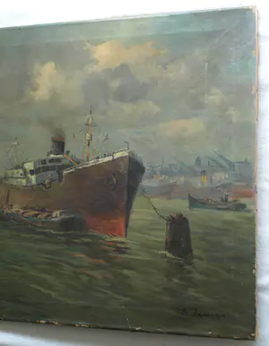 Adrianus Zuiderwijk - Olieverf op doek , Havengezicht, Rotterdam? – 60 x 80 cm kopen? Bied vanaf 50!