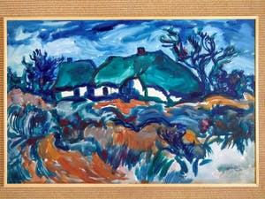 Jelle Hoogstra - Boerderijen in onstuimig herfstlandschap / groot werk kopen? Bied vanaf 1!