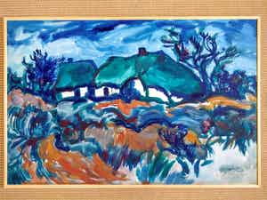Jelle Hoogstra - Boerderijen in onstuimig herfstlandschap / groot werk verkocht voor € 1!