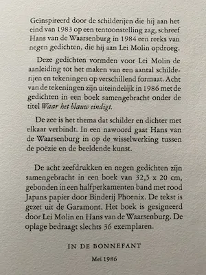 Lei Molin - Waar het blauw eindigt - zeefdrukken en gedichten kopen? Bied vanaf 200!