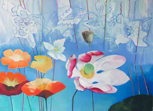 Buy Jan van Delft - Acryl op doek, Abstracte compositie met bloemen (groot)? Bid from 200!