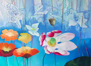 Buy Jan van Delft - Acryl op doek, Abstracte compositie met bloemen (groot)? Bid from 200!
