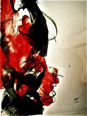 Ger Lataster - Grote abstracte litho - Groen, Oranje en Zwart - 1988 - exclusief ingelijst. kopen? Bied vanaf 49!