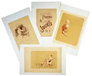 Jules Cheret - en anderen, Lot van vier litho's van ontwerpen van de Wereldtentoonstelling verkauft für € 5!
