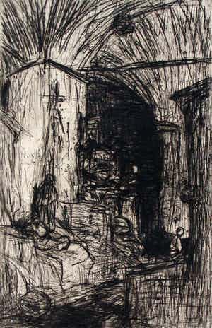 Marius Bauer - ets: een turkse bazaar (mooi passe-partout om werk,kan direct worden ingelijst!) verkocht voor € 99!