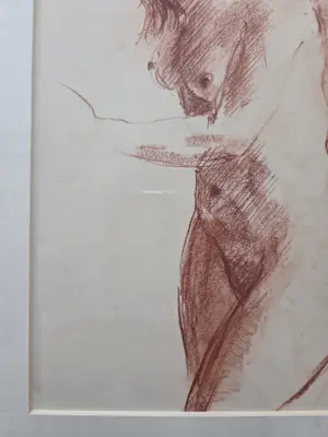 Theo Beerendonk - Roodkrijt. Naakt. Portret vrouw. kopen? Bied vanaf 119!