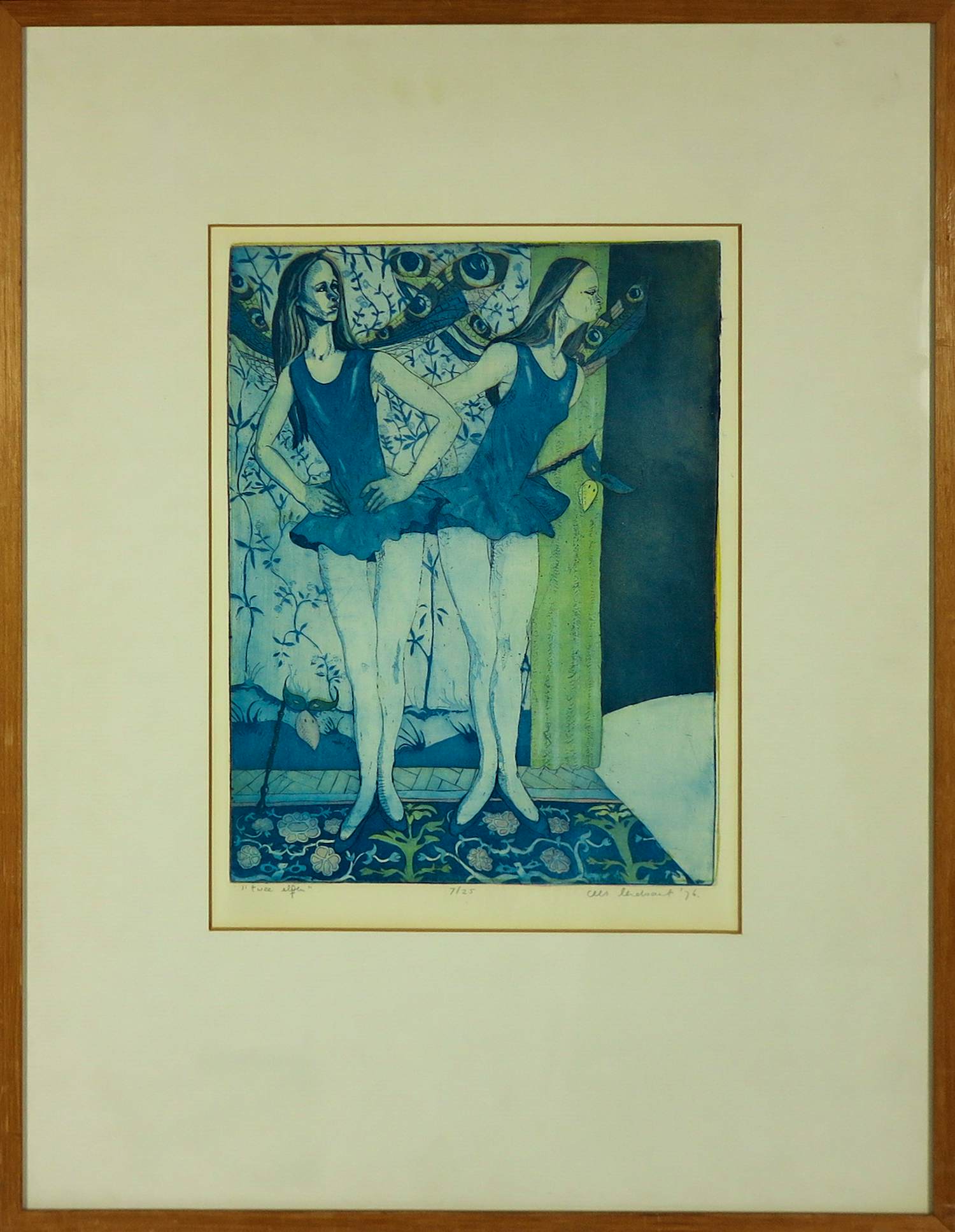 Buy Cees Landsaat - Kleuren ets, Twee elfen - Ingelijst? Bid from 30!