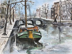 Niet of onleesbaar gesigneerd - Aak in kanaal voor brug. kopen? Bied vanaf 1!