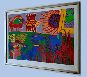 Corneille - Le chien bleu - Gesigneerd - 1990 - Groot Werk kopen? Bied vanaf 1150!