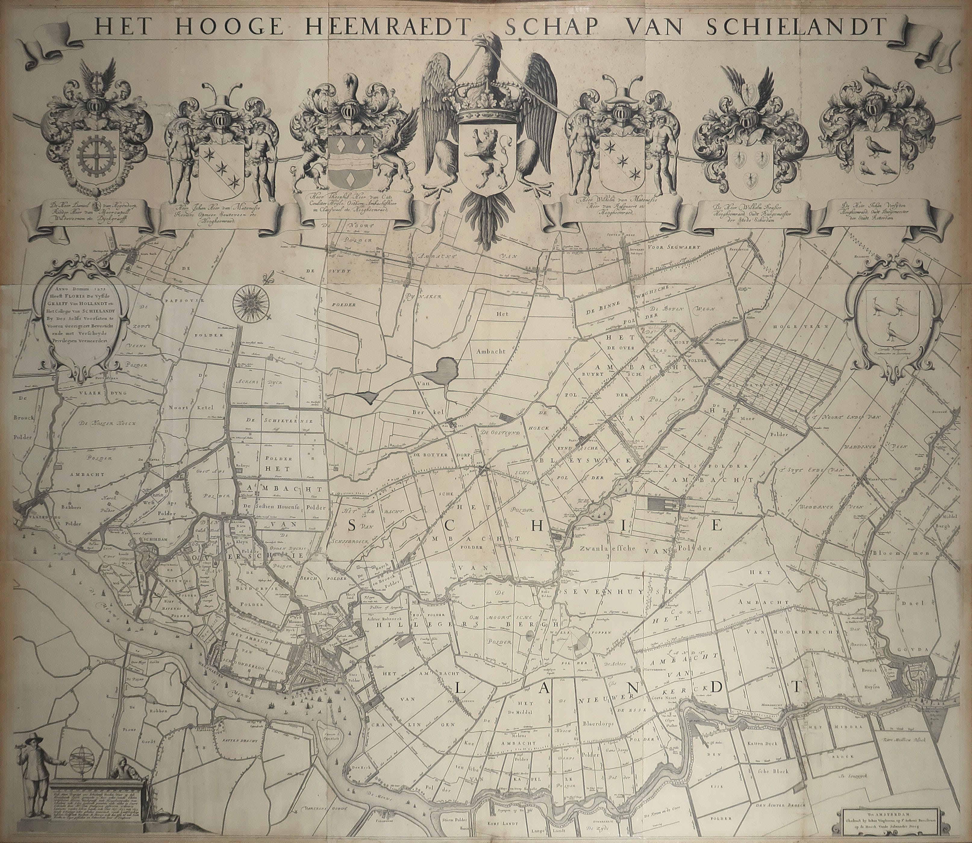 Johannes Vinckboons - Gravure, Hoogheemraedtschap van Schielandt (Rotterdam) - Ingelijst (Zeer groot) kopen? Bied vanaf 400!