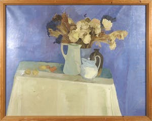 Rob Loos - Olieverf op doek, Tafel met droogbloemen - Ingelijst kopen? Bied vanaf 1!