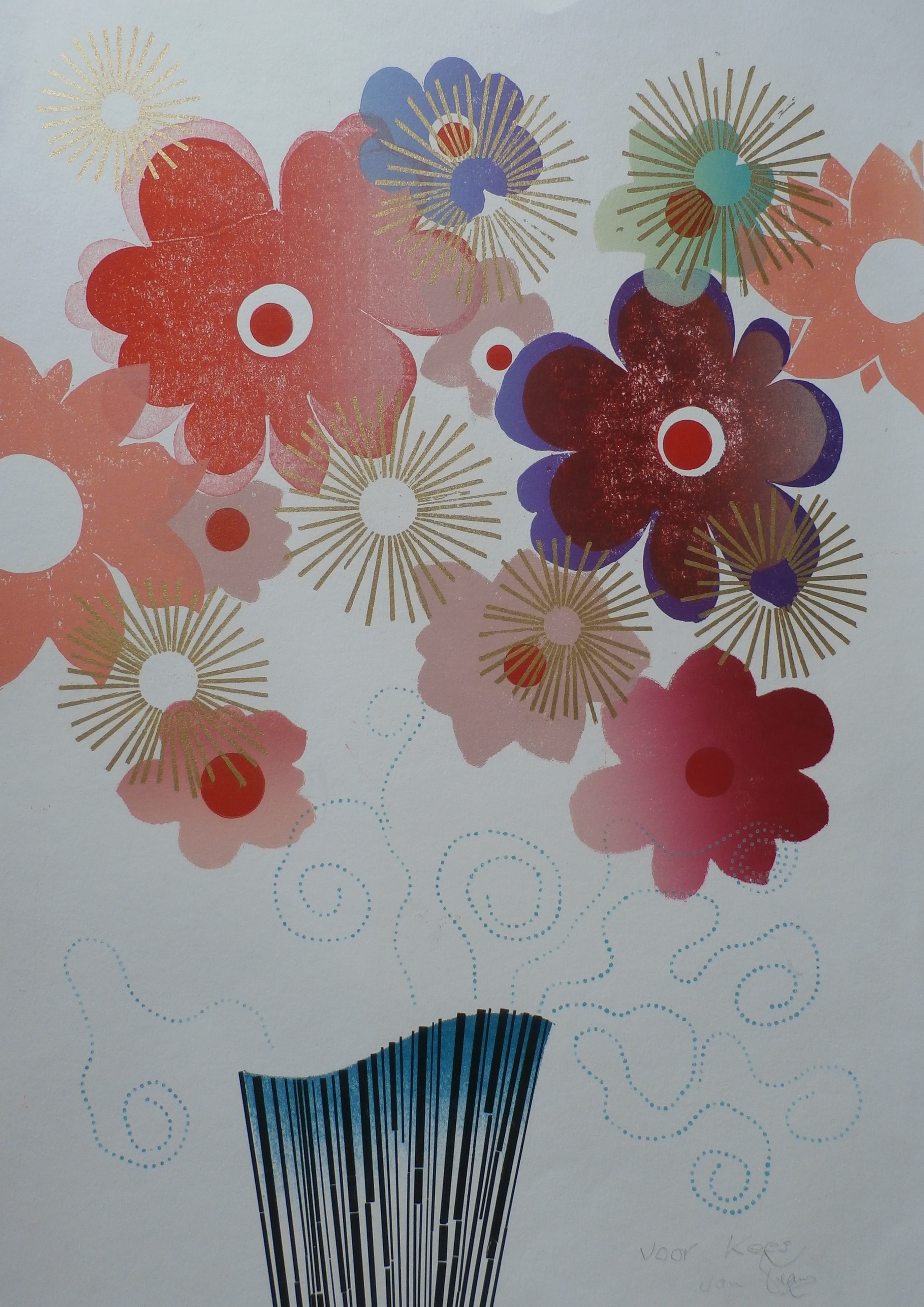 Frans de Jong - Zeefdruk: vaas met bloemen verkocht voor € 40!