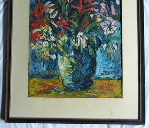 Niet of onleesbaar gesigneerd - Ingelijst, olieverf op papier , Bloemstilleven – Turkije? – 1978 kopen? Bied vanaf 1!