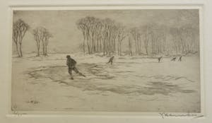 Johan Hemkes - Wintergezicht met schaatsers op het ijs. kopen? Bied vanaf 25!