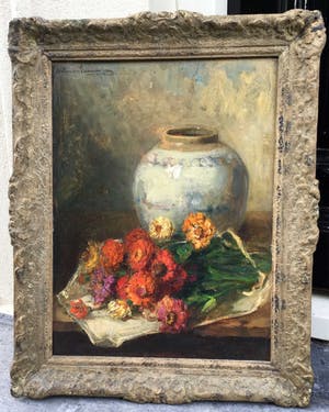 Willem van Nieuwenhoven - C3842-3, stilleven met bloemen en gemberpot kopen? Bied vanaf 450!
