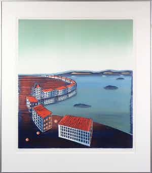 Willem de Vries - Houtsnede, Coast I - Ingelijst verkocht voor € 20!