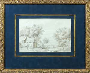 Jan van Lockhorst - Aquarel op papier, Vijverzicht - Ingelijst verkocht voor € 50!