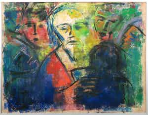 Berry Brugman - Gemengde techniek op papier, Discipelen - Ingelijst verkocht voor € 50!