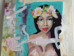 Peter Klashorst - Acrylverf op doek op houten frame , Bloemenmeisje kopen? Bied vanaf 200!