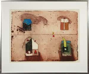 Michel van Overbeeke - Kleurenets met bladgoud, Between the lines II - Ingelijst verkocht voor € 50!