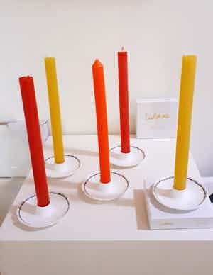 Delphine Boel - Vijf kandelaren 'Love'incl.or.doos+certificaat(niet meer verkrijgbaar) verkocht voor € 65!