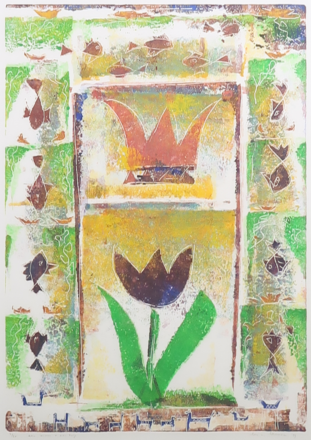 Lia van Leeuwen - Kleurenets, Een kroon + een tulp - Ingelijst  kopen? Bied vanaf 20!