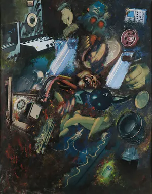 Bessel Kok - Acryl en collage op papier, De wurgmachine - Ingelijst kopen? Bied vanaf 1!