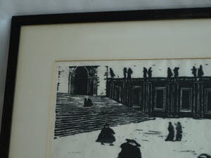 Niet of onleesbaar gesigneerd - Ingelijste houtsnede, Nonnen wandelend in de storm – 1966 kopen? Bied vanaf 1!