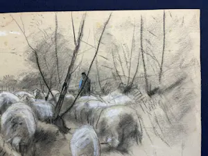 Anton Mauve (sr.) - Schapenherder met kudde schapen in winters landschap tussen bomen kopen? Bied vanaf 320!