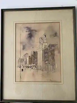 Jan Rijlaarsdam - Stadsgezicht waterlooplein Amsterdam. vendu pour 250€ !