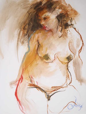 Franscz Witte - Gemengde techniek op papier, Naakt kopen? Bied vanaf 50!