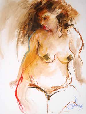 Franscz Witte - Gemengde techniek op papier, Naakt verkocht voor € 50!