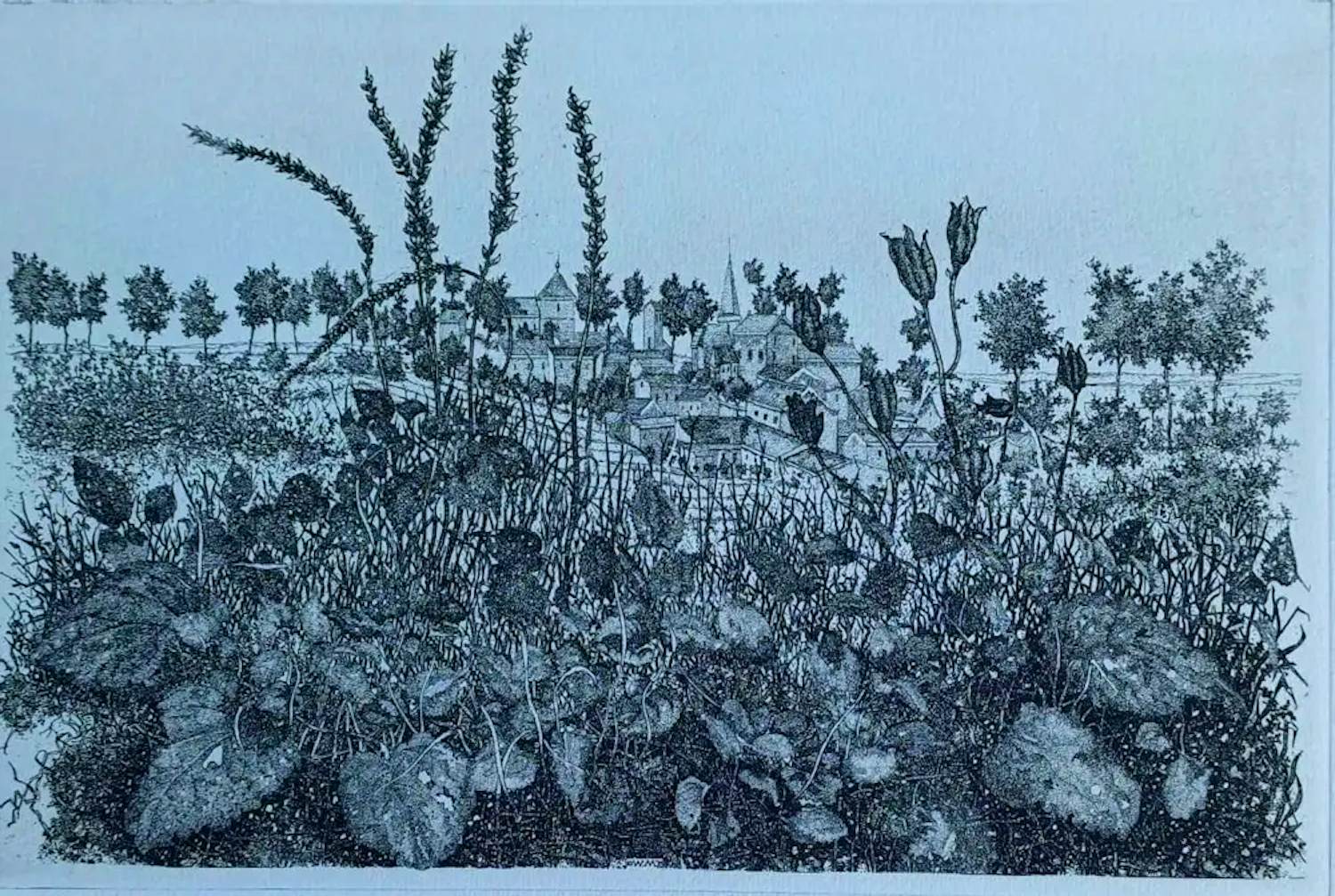Willem Minderman - landschap met dorpje op achtergrond - jaren '70 kopen? Bied vanaf 45!