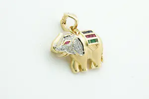 23-  Massieve 18 krt gouden en diamanten Olifant hanger - 20 briljanten kopen? Bied vanaf 360!