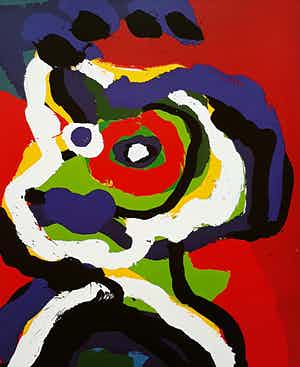 Karel Appel - Green head, zeefdruk (mooi ingelijst, groot) verkocht voor € 1350!