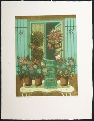 Willy Belinfante - en Laetitia de Haas - Lot van vier kleurenetsen, Bloemen kopen? Bied vanaf 35!