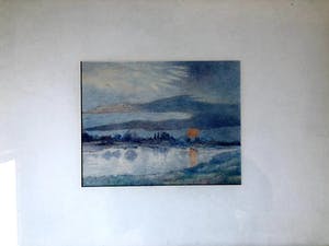 Jan Brugge - IJssellandschap bij zonsondergang zomeravond - Tekening, Ingelijst kopen? Bied vanaf 99!