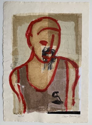 Casper Faassen - Collage met zeefdruk/acryl | 'Dame in rood' | 2003 kopen? Bied vanaf 220!