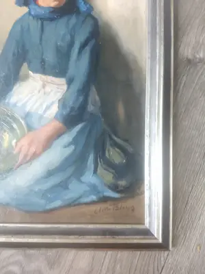 Buy Adri Bleys - Gehurkte Volendamse vrouw met een koperen pan? Bid from 650!