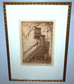 Anton Pieck - De Trap (Montfoort) 1916 - ets in bruin - een van de eerste afdrukken kopen? Bied vanaf 350!