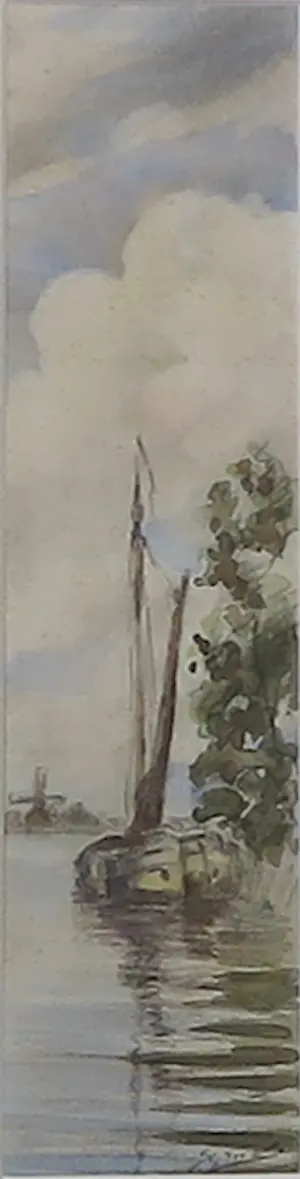 Niet of onleesbaar gesigneerd - Aquarel van van een skûtsje voor de wal kopen? Bied vanaf 1!
