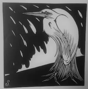 Jan Schonk - Houtsnede "Reiger" 1925 kopen? Bied vanaf 40!