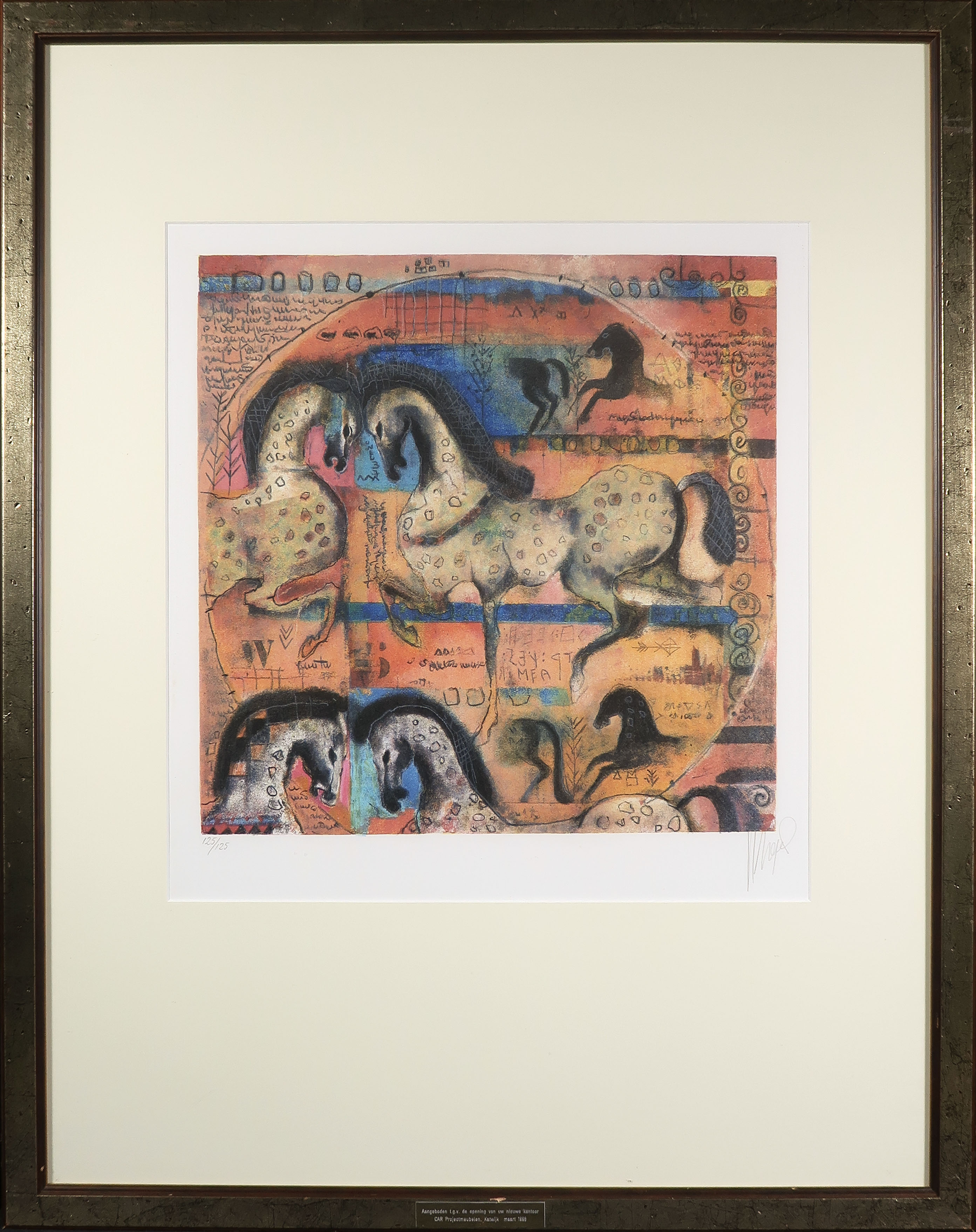 Astrid Engels - Litho, Paradepaarden - Ingelijst verkocht voor € 50!