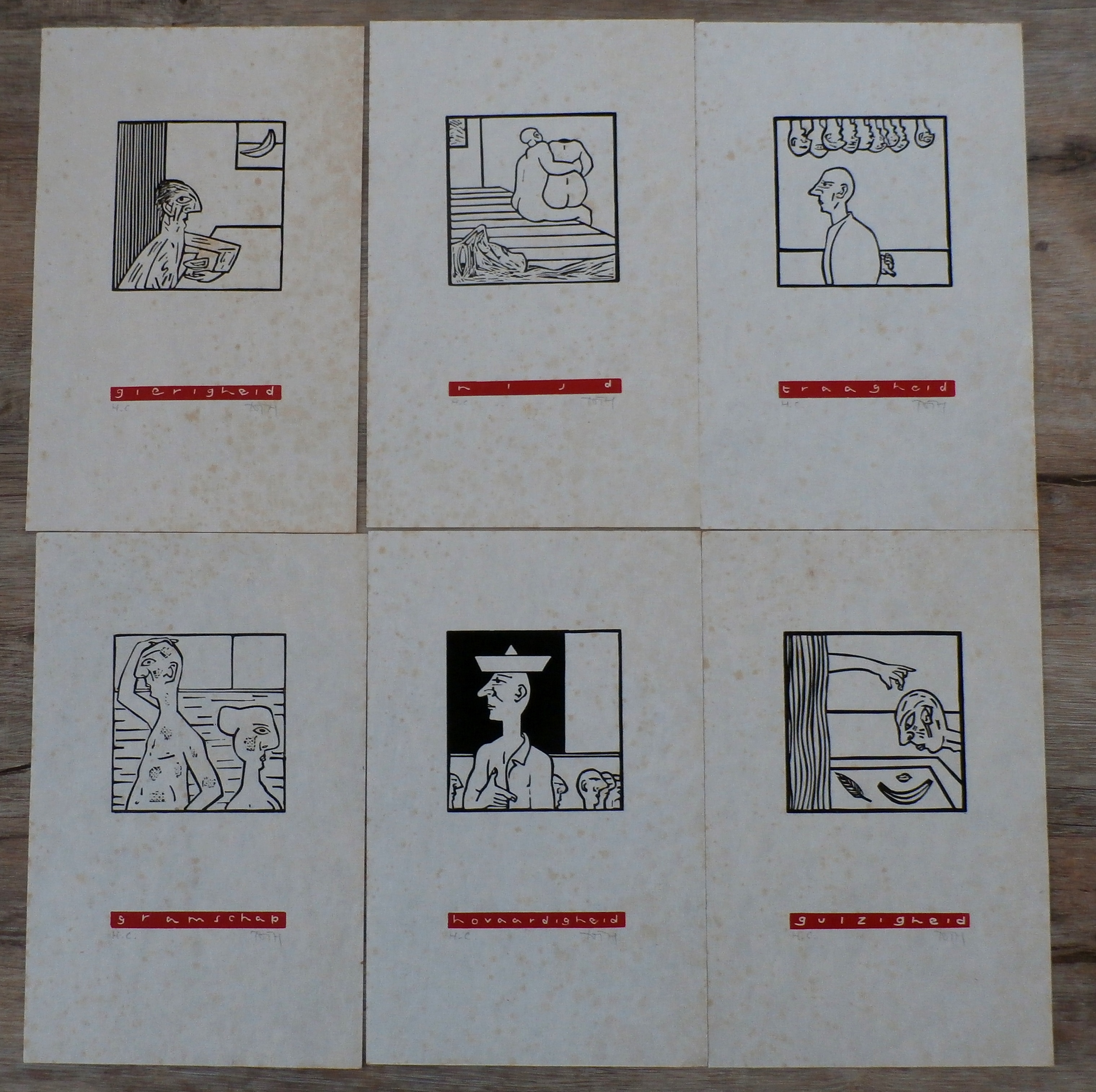 Tom Thijsse - 6 linosneden: de hoofdzonden kopen? Bied vanaf 1!