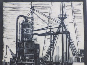 Antonius Hubertus Nordberg - Graanelevator in de haven - Houtsnede kopen? Bied vanaf 35!